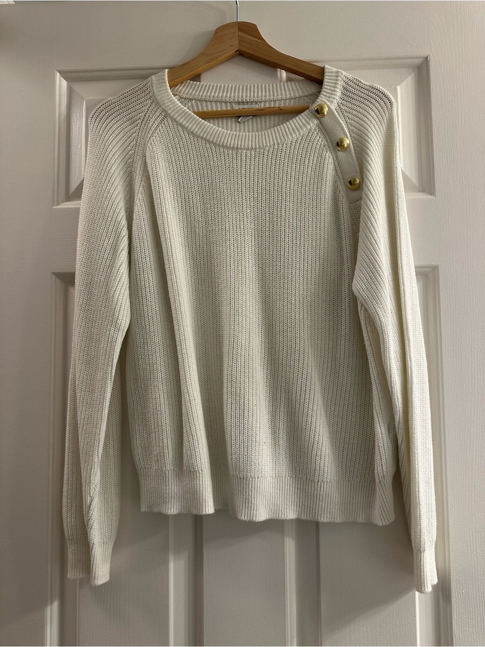 J. Crew Cream Crewneck Sweater with Gold Shoulder Buttons